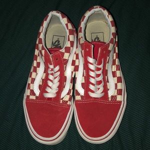 Old skool primary check racing red vans
